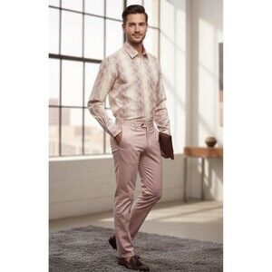 Kenneth Cole Red and White Patterned Shirt Men's Size L(k2)